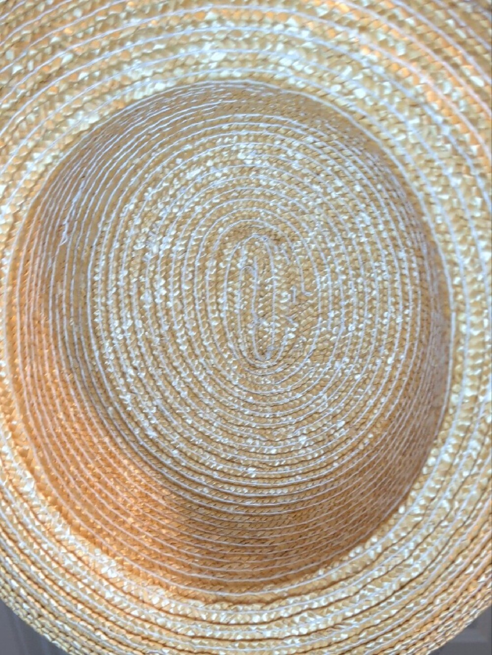 Vintage Tan Straw Sun Hat Bowler Black Ribbon Trim and Pink Flower - Picture 7 of 9